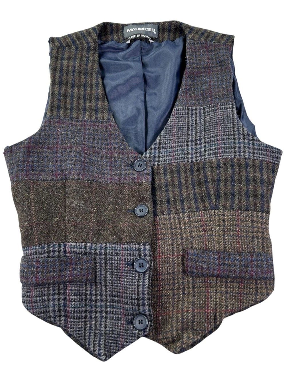 Vintage 90s Y2K Maurices Patchwork Tweed Vest Made in Russia Academia S